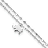 Sterling Silver Rhodium-Rhodium-Plated 2-Strand Elephant 8.75in Plus 1in ext Anklet
